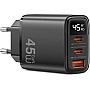 WiWU Firefly GaN Tech Series 45W Fast Wall Charger, Dual Port USB-C PD + USB-A High-Speed Power Adapter, Compact Mini Charging Head – Black | Wi-G011