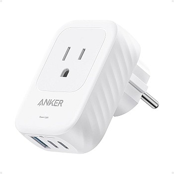 محول قابس أوروبي من انكر USB نوع C/قابس طاقة دولي بمنفذي تيار متردد 15 وات/2 USB نوع C و1 USB نوع A/لآيفون 15 واي باد اير وغيرهما/صغير الحجم للسفر وال