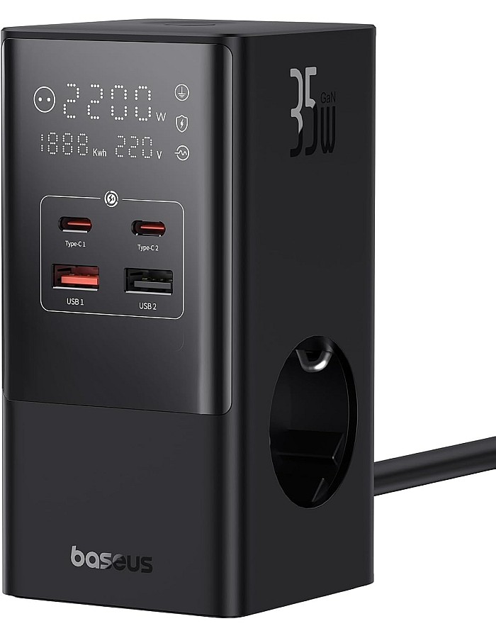 شاحن USB النوع سي 35 واط من باسيوس نوع GaN5 ثلاثي مع مفتاح، 3 تيار مستمر + 2 USB سي + 2 USB ايه، شاحن بي دي محمول لماك بوك، اي باد، آيفون 12/13/14/15، جالاكس