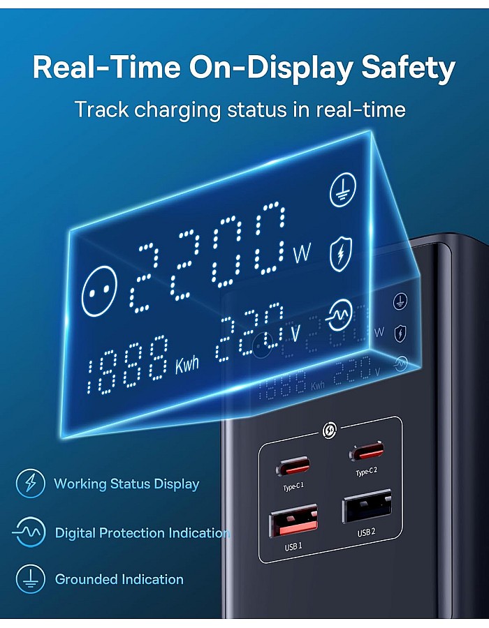 شاحن USB النوع سي 35 واط من باسيوس نوع GaN5 ثلاثي مع مفتاح، 3 تيار مستمر + 2 USB سي + 2 USB ايه، شاحن بي دي محمول لماك بوك، اي باد، آيفون 12/13/14/15، جالاكس