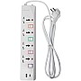 E-train (PS077) Power Strip 16A with Overload Protection 4 Output Plugs + 1 USB + 1 Type-C 2.4A Charging Ports 2M - On-Off Switch