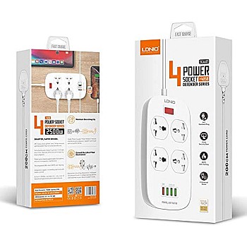LDNIO Four Independent Switch Sockets Household Plug Power Strip With 3 Powerful Auto ID USB Ports, One 18W QC3