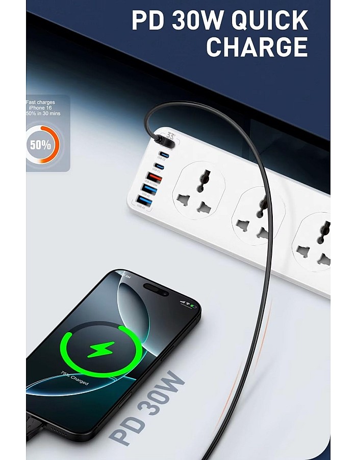 لدنيو مشترك كهربائي 10 عين EU بمفاتيح منفصله لكل عين و ست مخارج USB بقدرة 3.4 أمبير, بجسم مضاد للحريق و كابل بطول 2 متر 2500 واط