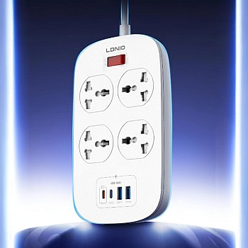 LDNIO وصلة تمديد 4 مقابس طاقة SC4407C مع 2 USB + 2 USB C (45 واط) سلسلة ديفيندر 2 متر بطاقة طاقة هافي ديوتي - ابيض