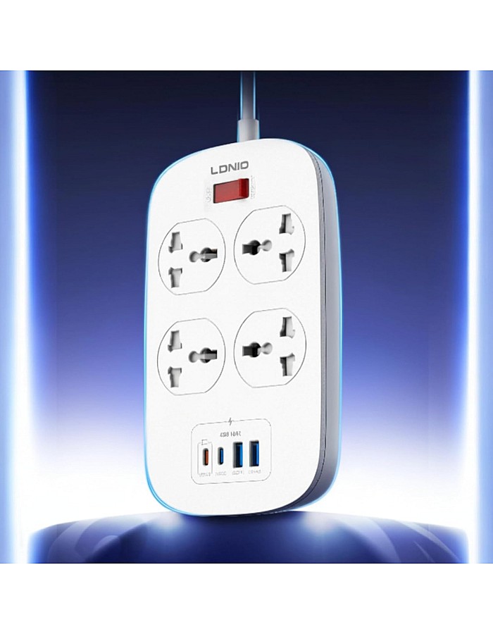 LDNIO SC4407C 4 POWER SOCKET EXTENTION With 2 USB + 2 USB C (45W) DEFENDER SERIES 2M Havy Duty Power Card - white