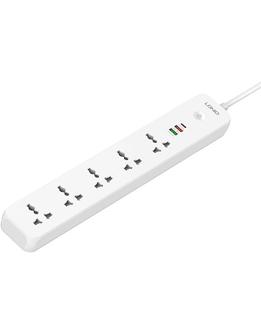 LDNIO SC5319 Multi Socket Extension Lead with 5 AC 3 USB Power Socket Plug Extender 2M Wall Mountable Universal Power Strip - White