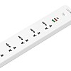 وصلة تمديد متعددة الفيش SC5319 مع 5 فيش تيار متردد و3 منافذ USB بطول 2 متر من ال دي ان اي او، شريط طاقة عالمي قابل للتثبيت على الحائط - أبيض