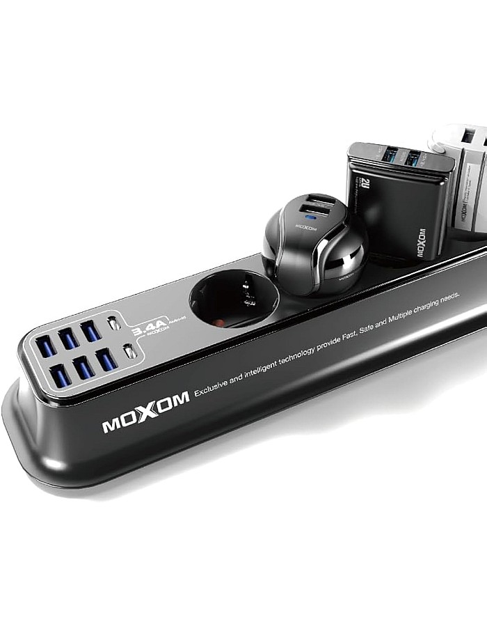مشترك طاقة MX-ST05 متعدد الوظائف 12 في 1 بي دي حيث يوفر 4 مقابس و6 منافذ USB ونوعين سي ومفتاح تحكم رئيسي لأجهزة متعددة بقدرة 2500 واط من موكسوم - لون