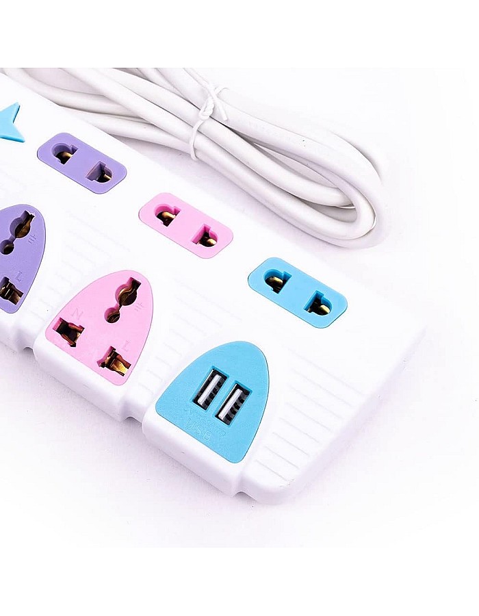 مشترك كهرباء نجمة بالاضافة الي عد 2 مدخل USB للشحن مع مفتاح قفل وفتح / كبل 2 متر (5 مداخل منهم 2 مدخل ثلاثي)