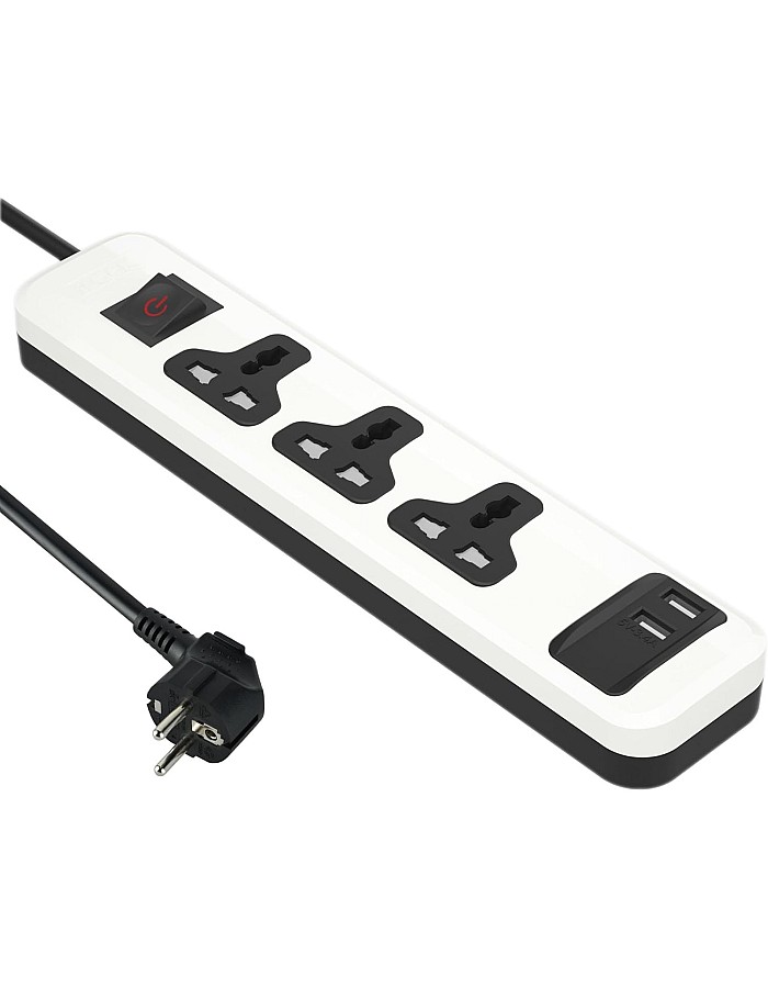 مشترك كهرباء شامل مع 3 منافذ + 2 منفذ USB-A من اي لوك| شحن سريع | 2 م