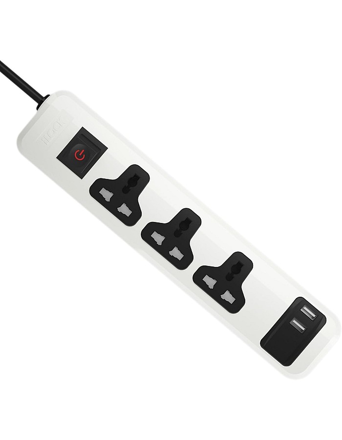 مشترك كهرباء شامل مع 3 منافذ + 2 منفذ USB-A من اي لوك| شحن سريع | 2 م