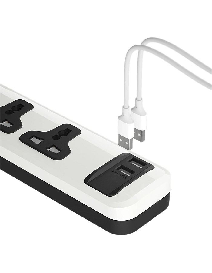 مشترك كهرباء شامل مع 3 منافذ + 2 منفذ USB-A من اي لوك| شحن سريع | 2 م
