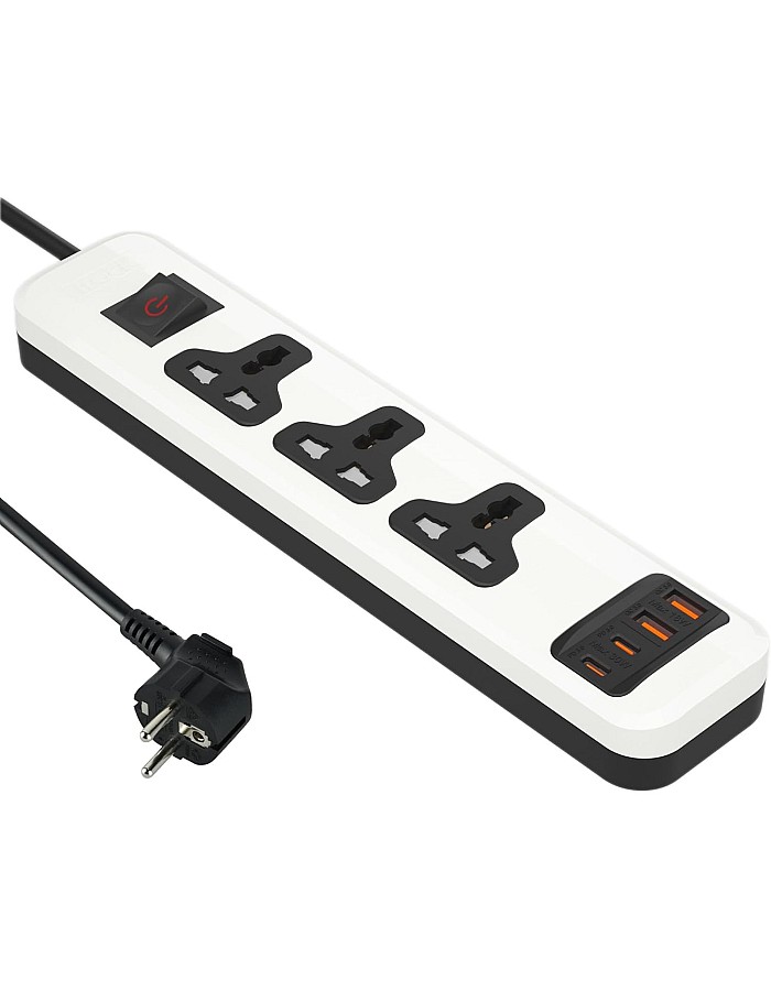 مشترك كهرباء شامل مع 3 منافذ + 2 منفذ USB-A من اي لوك| شحن سريع | 2 م