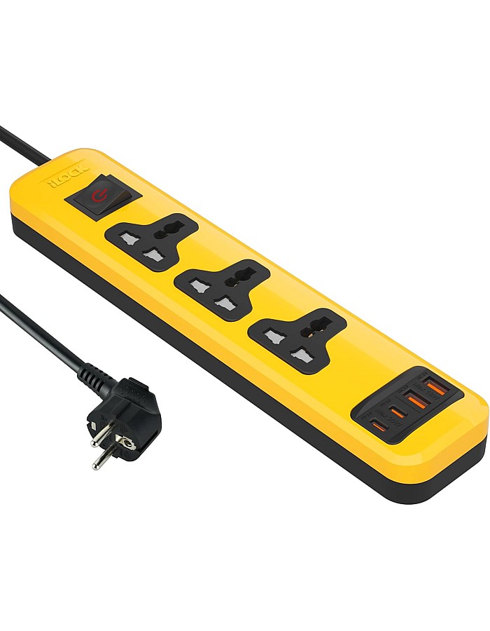 مشترك كهرباء شامل مع 3 منافذ + 2 منفذ USB-A من اي لوك| شحن سريع | 2 م