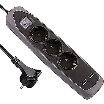 مشترك كهرباء يحتوي 3 مقابس ومنفذي USB معتمدين بلون اسود من اي لوك