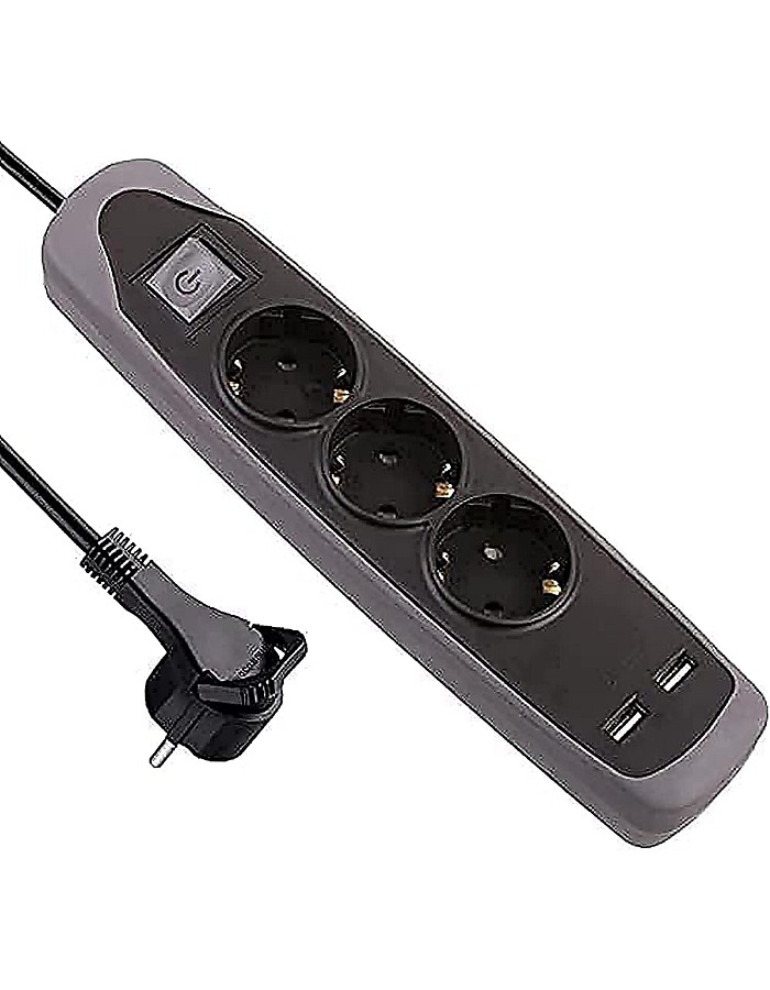 مشترك كهرباء يحتوي 3 مقابس ومنفذي USB معتمدين بلون اسود من اي لوك