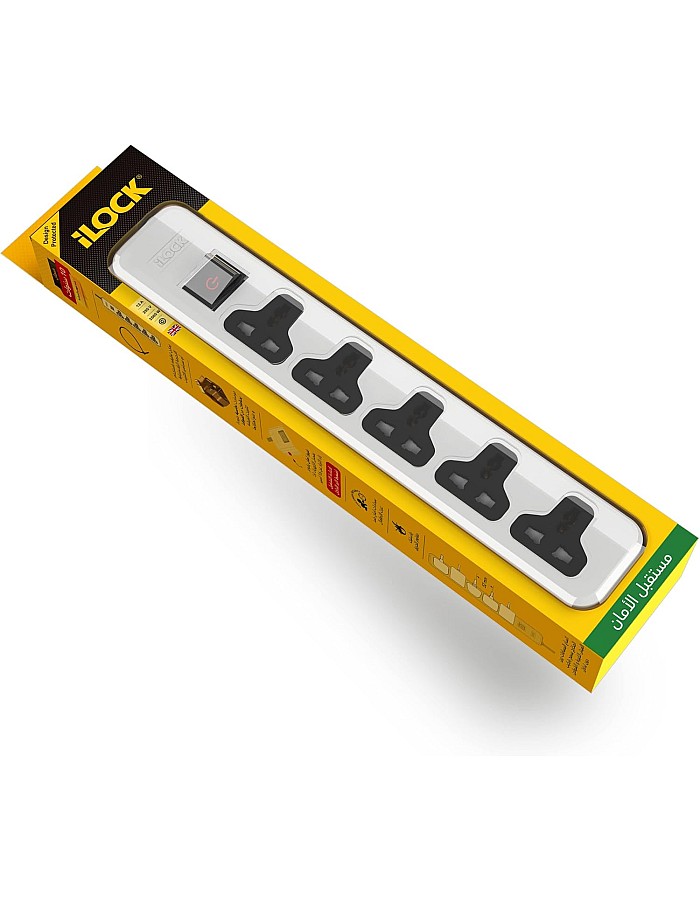 iLOCK power strip 5 universal outlets with overload switch (white)