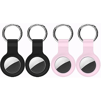 4 Pack AirTag Keyring for Apple AirTags 2022 | Silicone Case Cover With Key Ring, Holder & Skin Protector Tracker for Pets, Keys, Bags