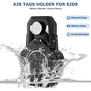 fashion mania Compatible with Apple Air Tags Holder for Kids, 2 Pack Hidden Case with Safety Pin, Anti-Lost for Kids, Baby, Elderly, Luggage, Shoe, Clothes,Backpack -Black