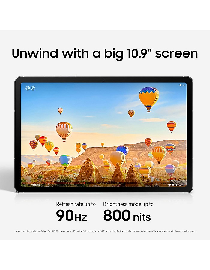 تابلت جالاكسي تاب S10 FE 256GB اندرويد وواي فاي، شاشة كبيرة، عمر بطارية طويل ومعالج اكسينوس 1580 مقاوم للماء بتصنيف IP68 وتحديث 90 هرتز وقلم ستايلس