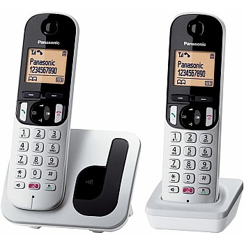 Panasonic KX-TGC252SPS Digital Wireless Phone, Base Unit and 2 Headphones, Call ID and Blocking, Speaker, Eco Mode, Evolved Alarm Clock, LCD Display, Silver