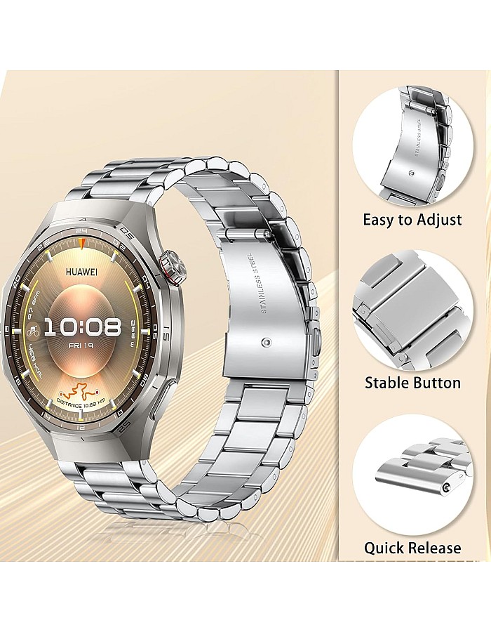 ZoRoll 22 mm Metal Bracelet Compatible with Huawei Watch GT 6 46 mm/6 Pro/GT5/GT5/GT4/GT3/Ultimate/Buds, Stainless Steel Metal Replacement Strap Men and Women Watch Strap for Huawei Watch 5 46 mm