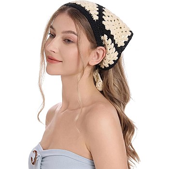 ZLYC Women Cotton Triangle Head Scarf Crochet Hair Bandanas Handmade Kint Turban (Solid Beige)