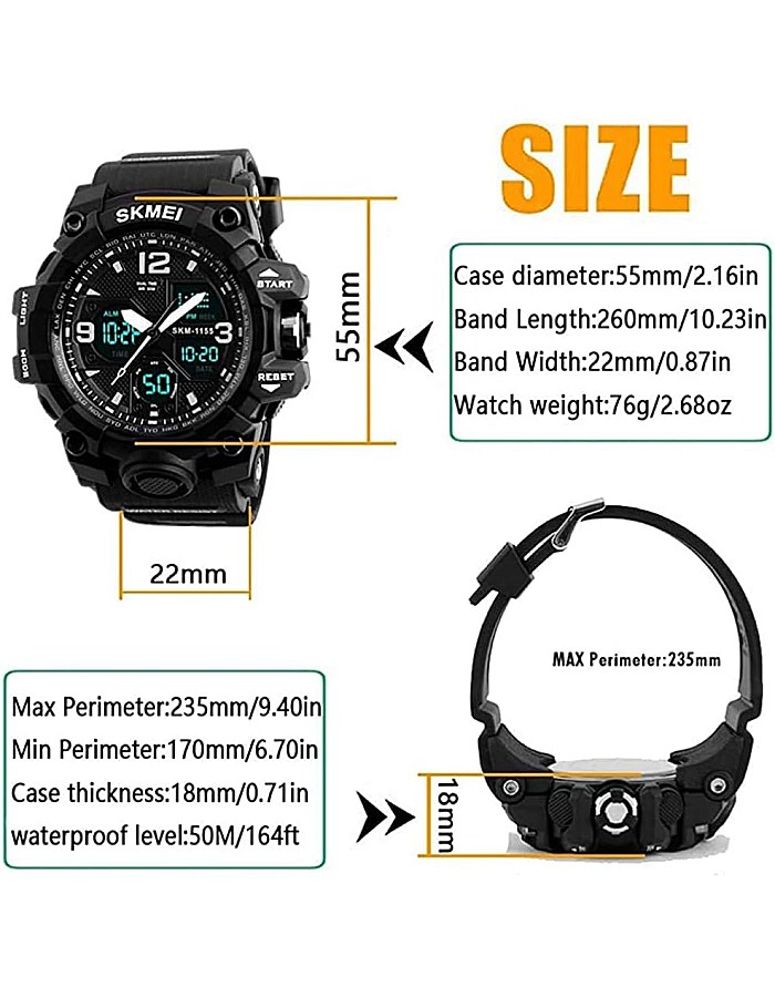 Skmei Men's and Women's Sport Watch Quartz Waterproof Wristwatches 1155B