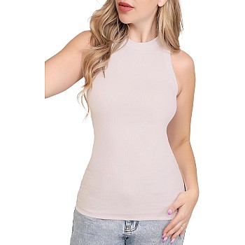 Dabbagh Women’s Ribbed Seamless Halter Neck Tank Top – Soft Stretch Lycra, No Side Seams, Slim Fit Sleeveless Shirt, Available in Short and Long Styles for Casual & Daily Wear