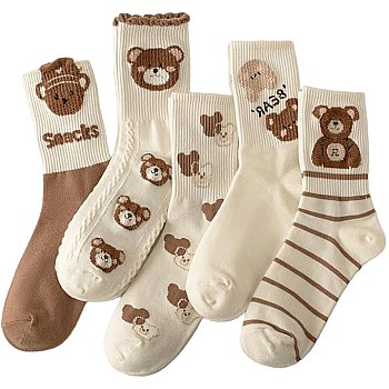 Smart Edge Women's Long Socks Dabeeps Off White Beautiful Colors and Very Hedi for Duffy Masterpiece Ankle Long Socks, Set of 5 Pairs with Gift. Fashion Design
