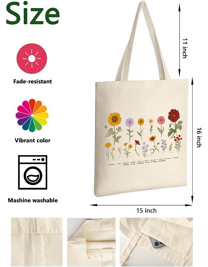 AUSVKAI Canvas Tote Bag Aesthetic for Women, Cute Reusable Cloth Cotton Bags for College Shopping Beach Grocery Trendy Gifts