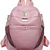 Pink Women Backpack, Faux Leather, Padded Design, with Decorative Shoulder Strap
