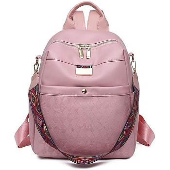 Pink Women Backpack, Faux Leather, Padded Design, with Decorative Shoulder Strap