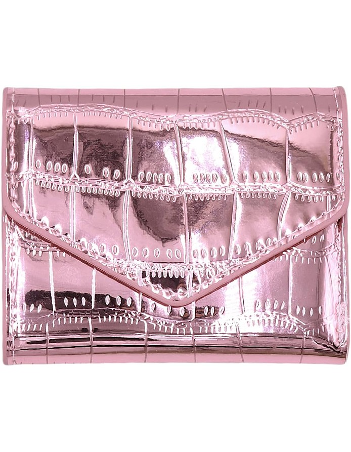 RARITYUS Shiny Metallic Small Wallets for Women Crocodile Pattern Purse Credit Card Holder Slim Clutch Wallet, Pink, one size