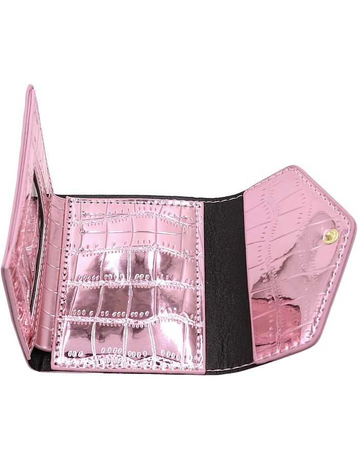 RARITYUS Shiny Metallic Small Wallets for Women Crocodile Pattern Purse Credit Card Holder Slim Clutch Wallet, Pink, one size