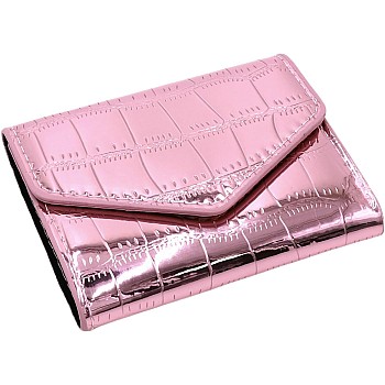 RARITYUS Shiny Metallic Small Wallets for Women Crocodile Pattern Purse Credit Card Holder Slim Clutch Wallet, Pink, one size