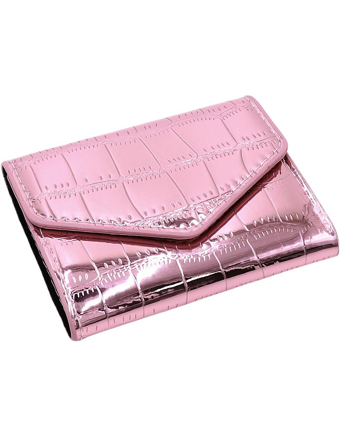 RARITYUS Shiny Metallic Small Wallets for Women Crocodile Pattern Purse Credit Card Holder Slim Clutch Wallet, Pink, one size