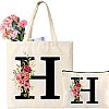 Tarklanda Initials Shopping Bag Cotton Bag with Letters Canvas Tote Bag Initial Tote Bag and Cosmetic Bag Gift for Women Girlfriend Mum Colleague for Birthday, Mother's Day (H)