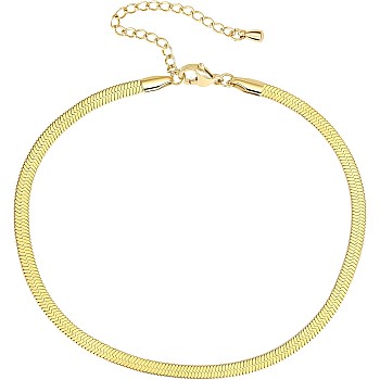 sovesi Gold Ankle Bracelets for Women Stainless Steel Flat Snake Chain Link Gold Anklet Dainty Beach Anklets for Women, stainless steel