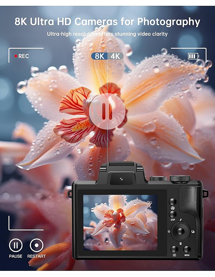 كاميرات رقمية 8K للتصوير الفوتوغرافي والتركيز التلقائي، ترقية 2026 88MP واي فاي كاميرا تصوير احترافية 16X تكبير 16X مع عدسة مزدوجة لليوتيوب، بطا