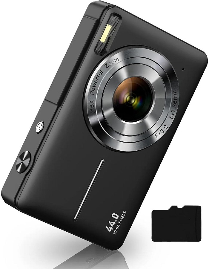 كاميرا رقمية FHD 1080P للأطفال بدقة 44 ميجابيكسل بوينت اند شوت مع بطاقة SD سعة 32 جيجابايت وتقريب 16 مرة وبطاريتين وحبل قصير للأطفال الأولاد والب