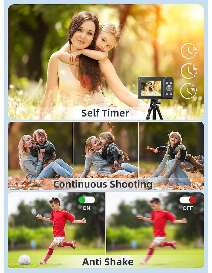 كاميرا رقمية FHD 1080P للأطفال بدقة 44 ميجابيكسل بوينت اند شوت مع بطاقة SD سعة 32 جيجابايت وتقريب 16 مرة وبطاريتين وحبل قصير للأطفال الأولاد والب