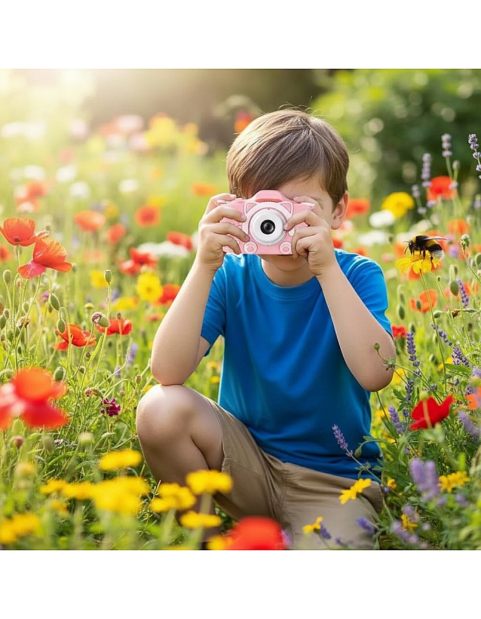 GHAZAL Kids Digital Camera, 48MP, 2.0 Inch HD IPS Screen, 1080P Video, Blue and Green, Cartoon Tyrannosaurus Design