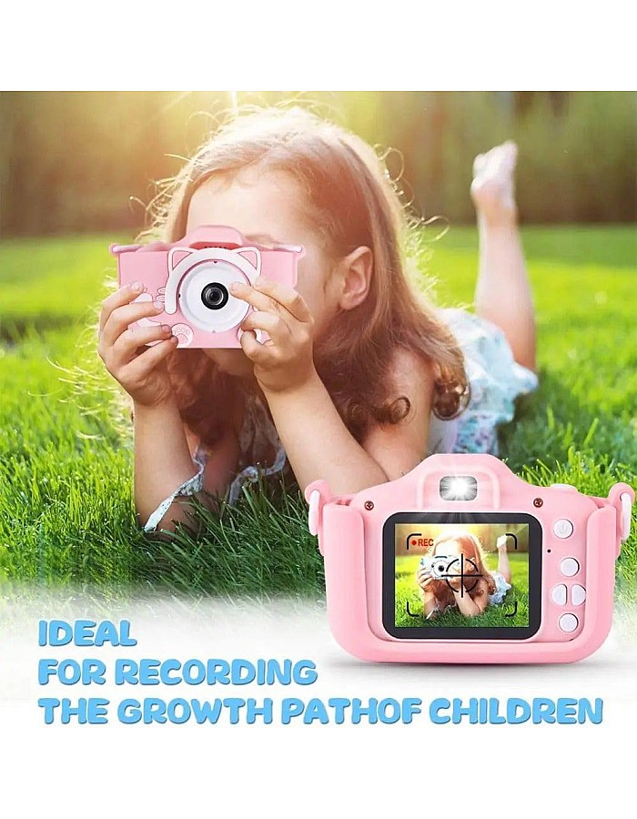 GHAZAL Kids Digital Camera, 48MP, 2.0 Inch HD IPS Screen, 1080P Video, Blue and Green, Cartoon Tyrannosaurus Design