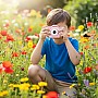 GHAZAL Kids Digital Camera, 48MP, 2.0 Inch HD IPS Screen, 1080P Video, Blue and Green, Cartoon Tyrannosaurus Design