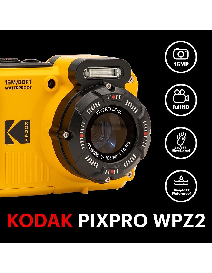 كاميرا PIXPRO WPZ2 رقمية، متينة ومقاومة للماء والصدمات والغبار، ومزودة بتقنية الواي فاي، بدقة 16 ميجابكسل، وتقريب بصري 4x، وتصوير فيديو عالي ال