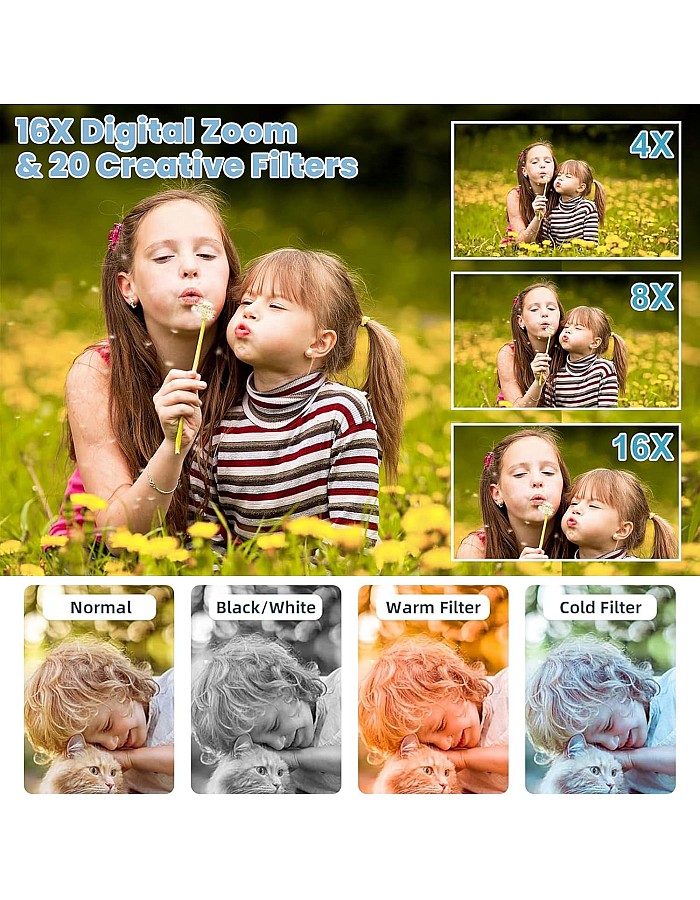 Prosight Digital Camera, FHD 1080P Kids Camera With 32GB Card, 16X Digital Zoom, 44MP Compact Point and Shoot, Portable Mini for Teens Boys Girls