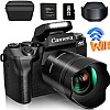 Saneen Digital Camera, 4k Cameras for Photography & Video, 64MP WiFi Touch Screen Vlogging Camera for YouTube with Flash, 32GB SD Card, Lens Hood, 3000mAH Battery, Front and Rear Cameras - Black
