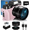 VJIANGER 2024 Upgrade Digital Camera for Photography 4K 56MP Vlogging Camera for YouTube with WiFi, 180 Degree Flip Screen, 16X Digital Zoom, 52mm Lens, 2 Batteries, 32GB TF Card(W02-Pink35)