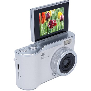 Digital Camera for Photography, 1080P 48MP Vlogging Camera with 2.4 Inch 180° Flip Screen, 8X Digital Zoom Compact Retro Camera (White)